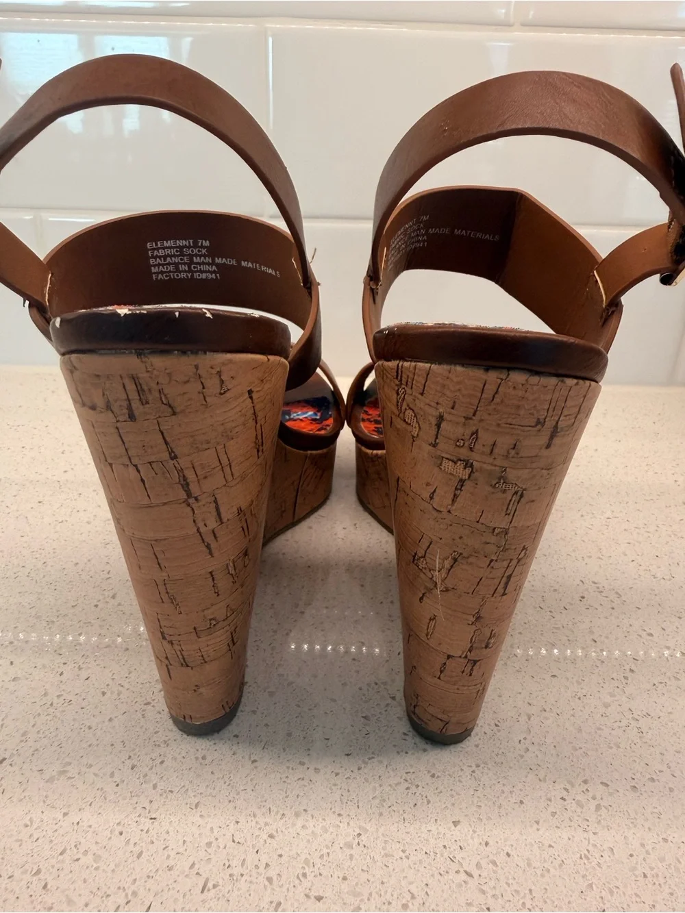 Madden Girl Element Brown Cork-Style Platform Wedge Sandals Size 7